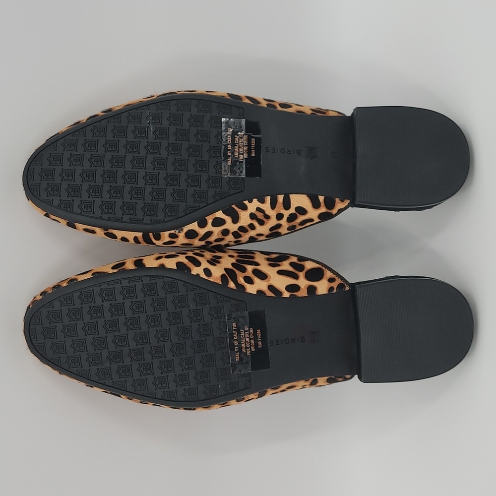 Birdies The Phoebe Loafer Mule Slide Cheetah Print Calf Fur Quilted Lining - Picture 10 of 12